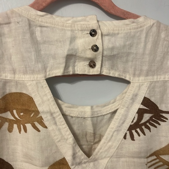 AB NAHILK Sleeveless Linen Dress Midi Triangle Keyhole EYES Cream Sz 10 - Picture 5 of 7